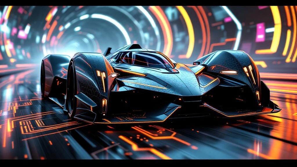 Cyberpunk Supercar Races Through Neon Cityscape