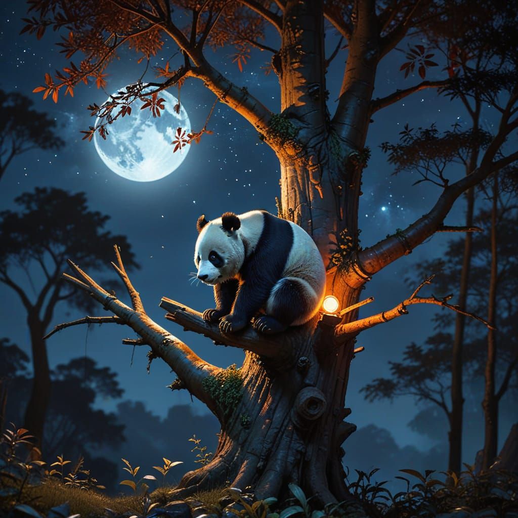 Red Panda Asleep in Tree, Miyazaki Style