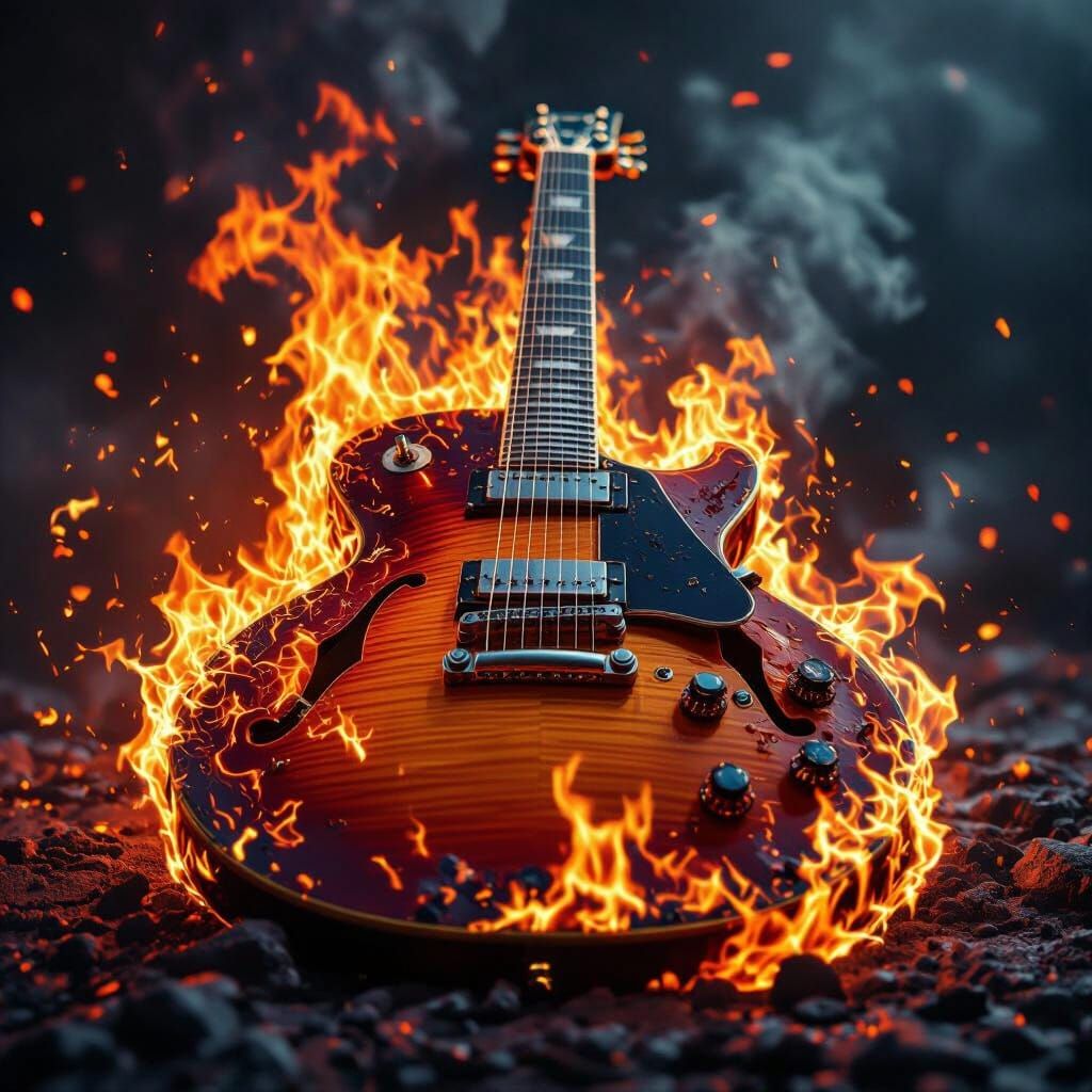 Fiery Electric Guitar in Dynamic Flames