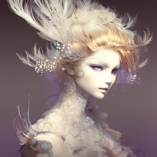 Snow Peacock Princess Portrait in Digital Art Style