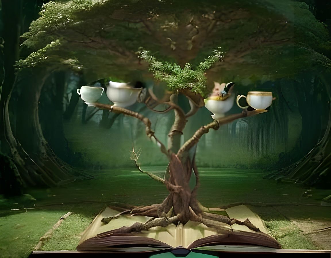 Cat in Teacup Tree: Digital Comic Book Art