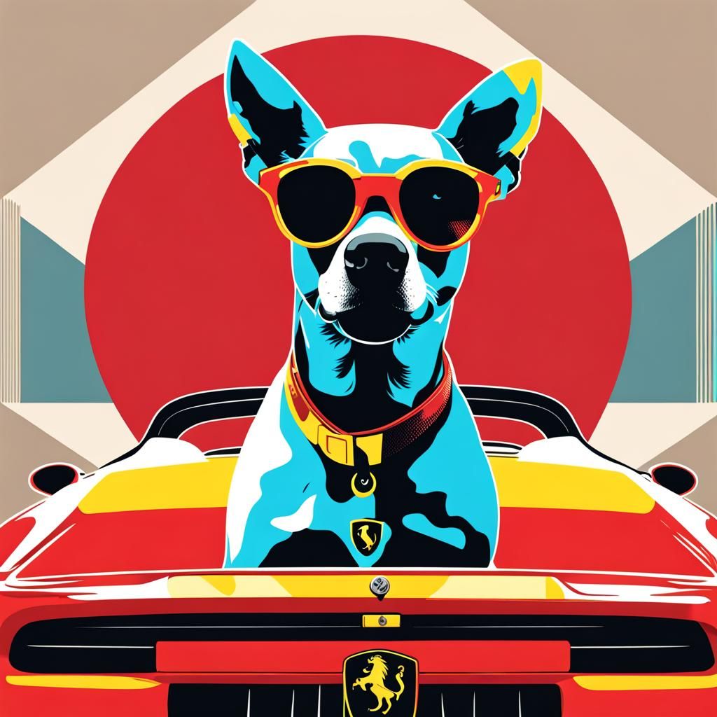 Dog in Ferrari: Pop Art Screen Print