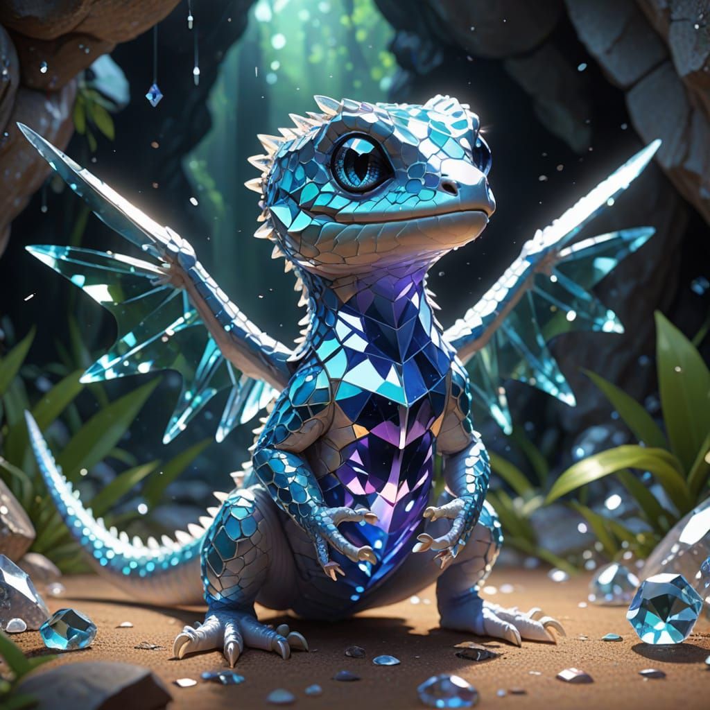 Anime Crystal Dragon with Angel Wings and Shiny Scales