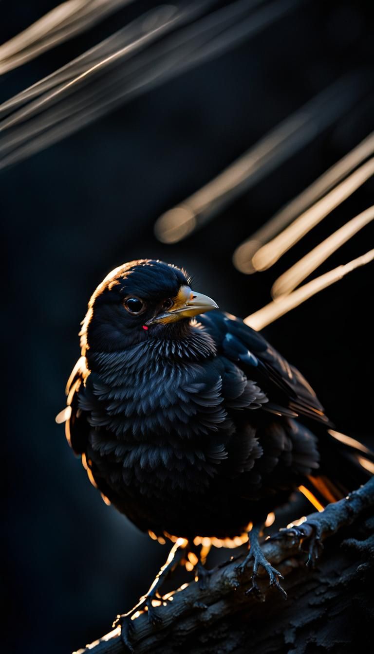 Blackbird in Flight Against Dark Night Sky