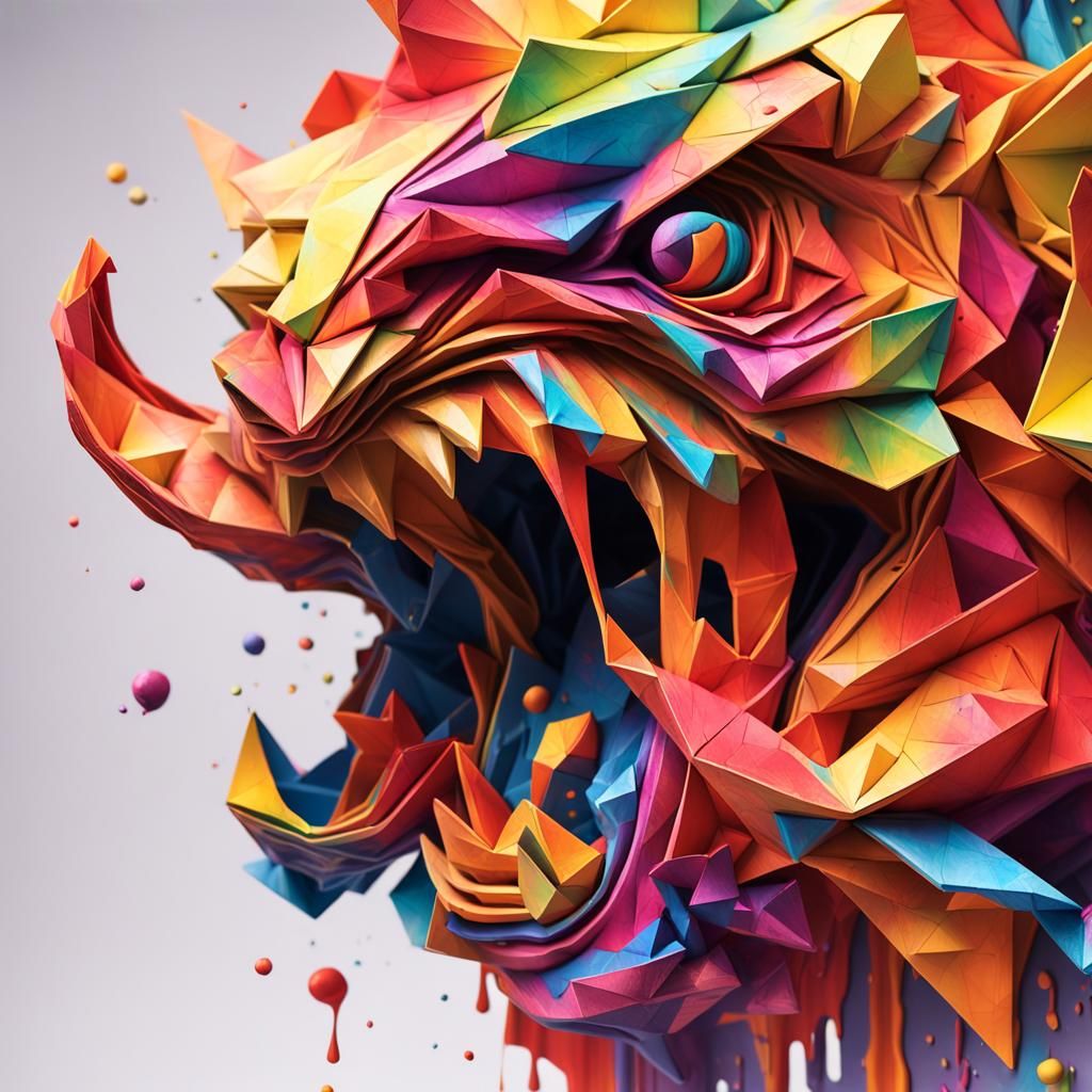 Colorful Graffiti Art with Origami Paper Folds