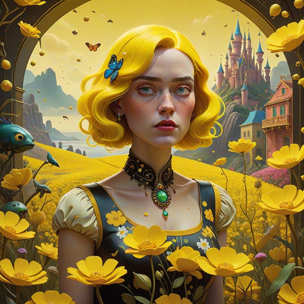 Vibrant Yellow Surrealism in Cinematic Oil Painting Style
