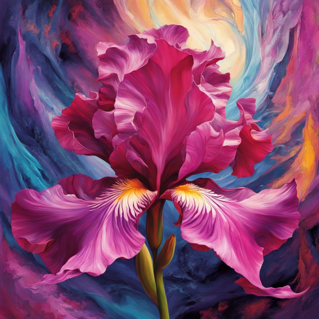 Surrealist Fusion of Fuchsia Iris in Dreamlike Atmosphere wi...