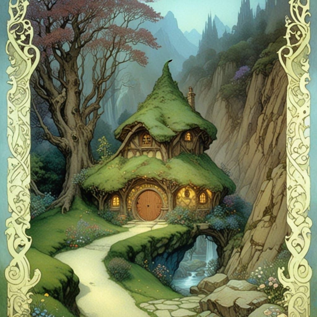 Enchanting Middle-earth Cottage with Glowing Forest Garden