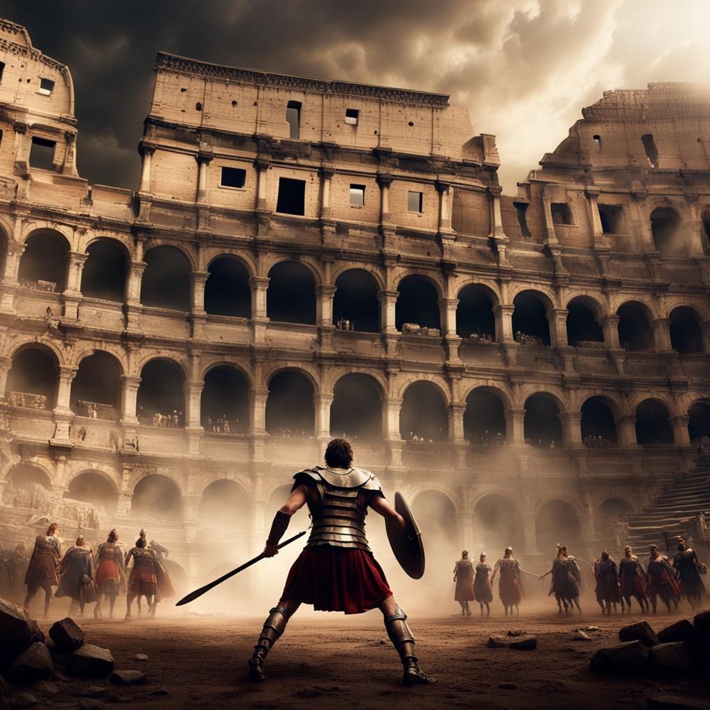 Gladiator in Epic Battle at Roman Colosseum