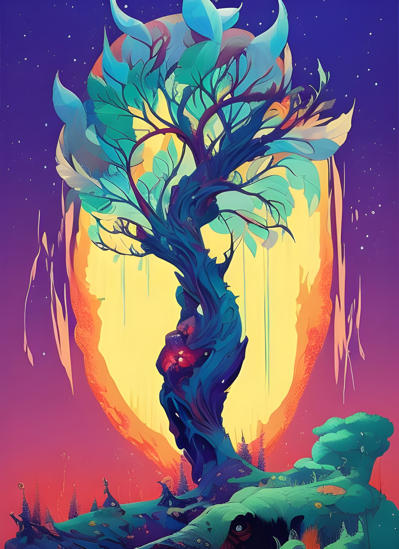 Anthropomorphic Forest Spirits in Composite Art Style