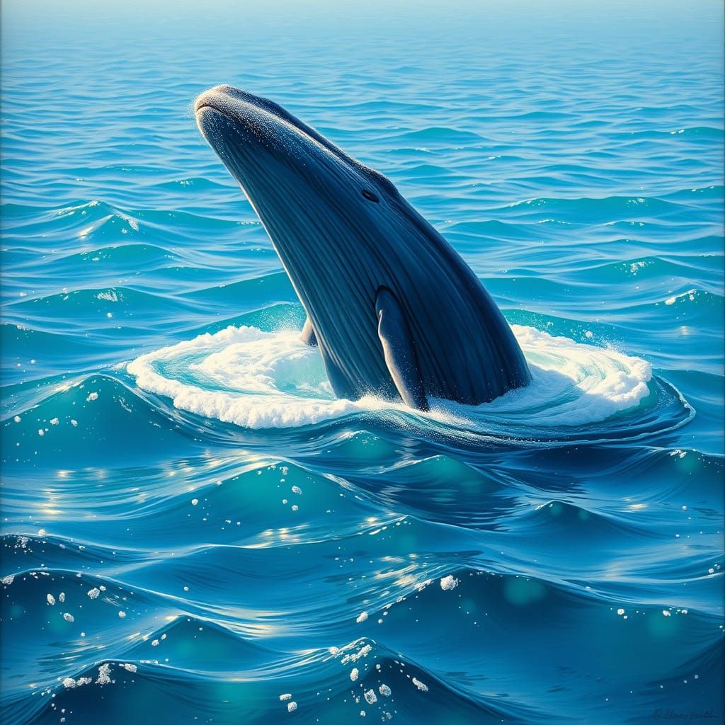 Whale Breaks Surface in Turquoise Ocean