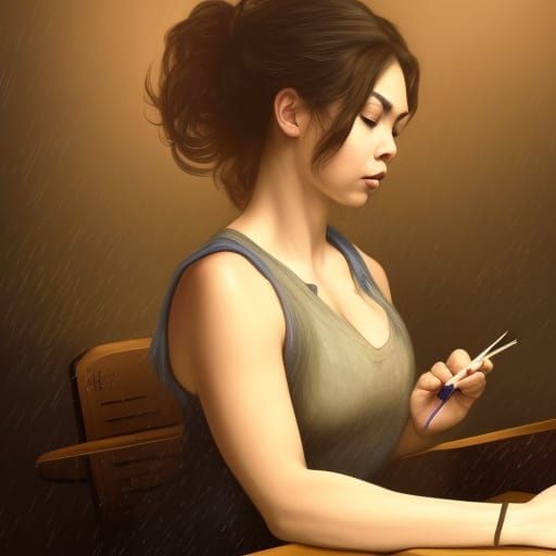 Woman Writes with Quill in a Detailed Portrait