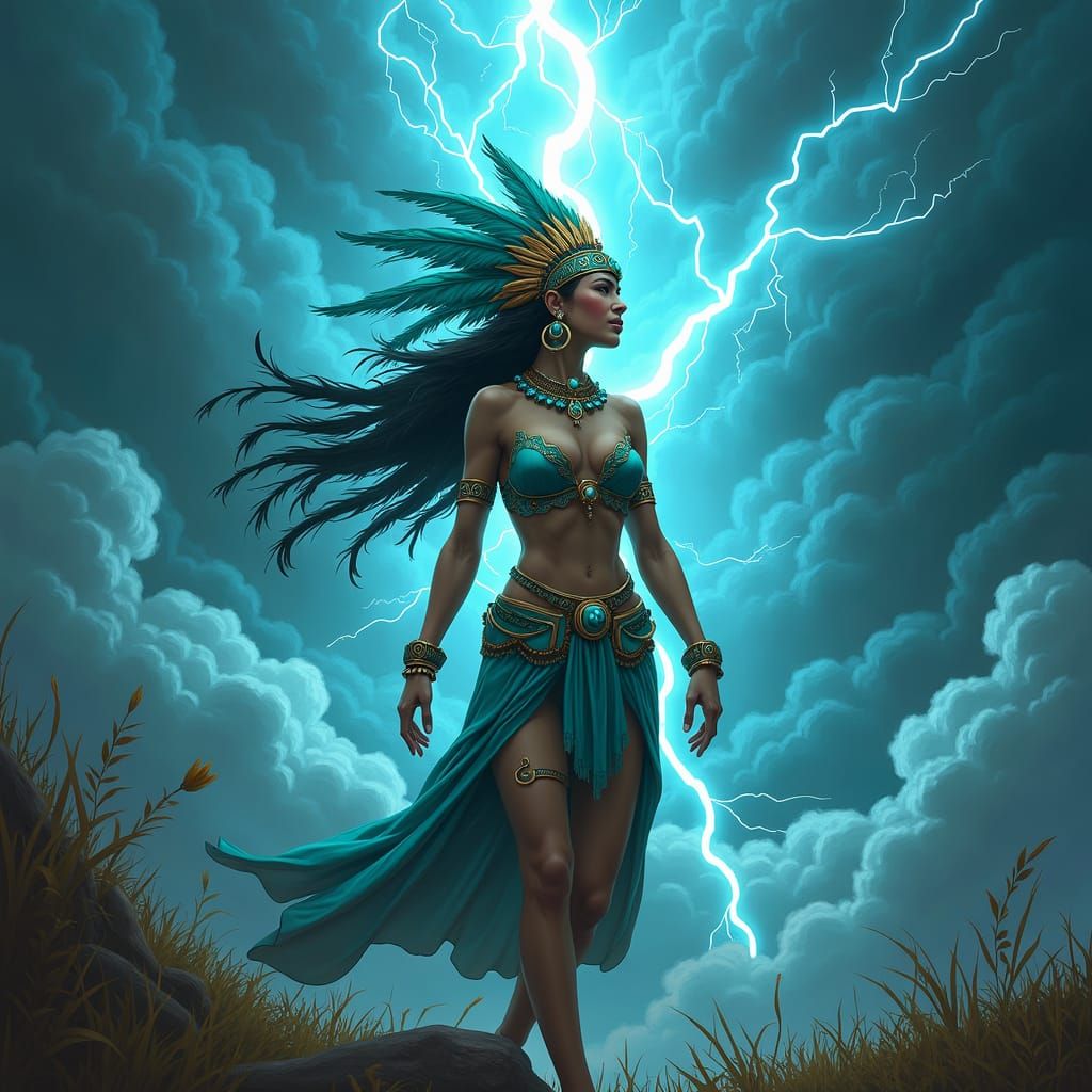 Thunder Goddess in Stormy Sky, Fantasy Art