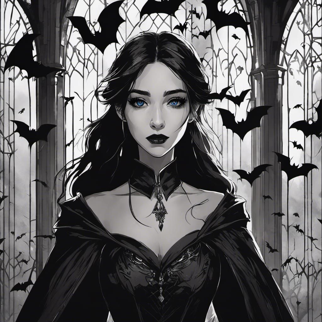 Gothic Vampire Girl in Castle Interior