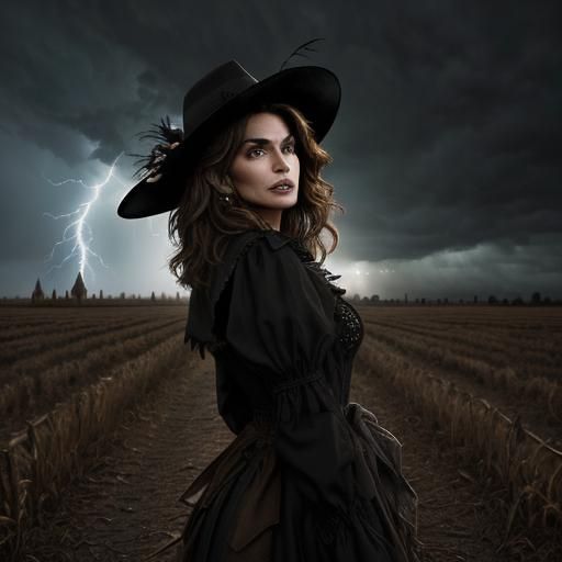 Hyperrealistic Cindy Crawford as Scarecrow of Oz