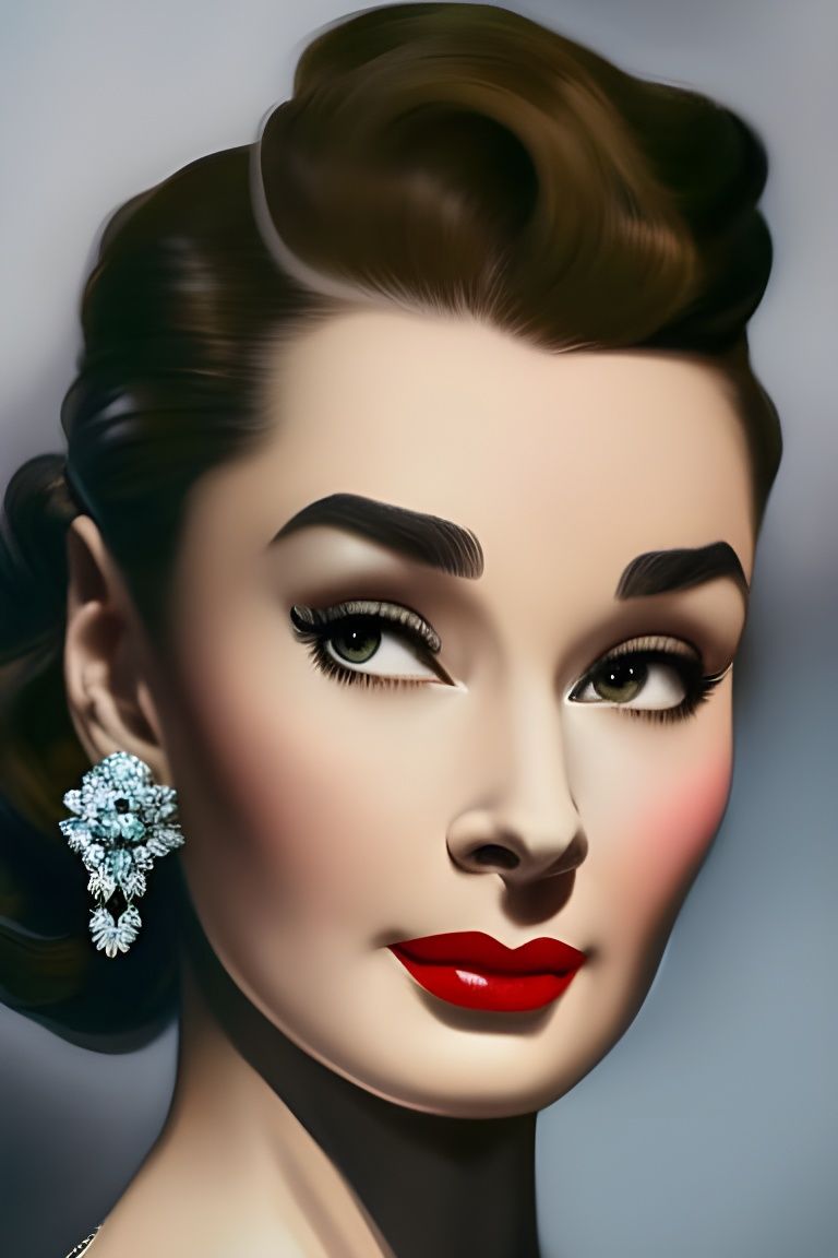 Elegant 1950s Woman Portrait in Art Nouveau Style