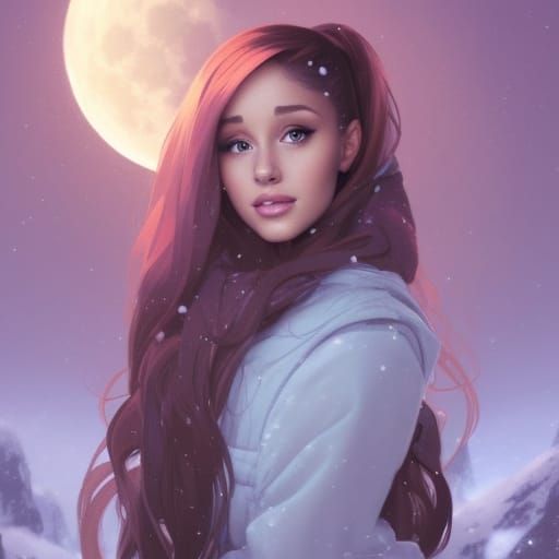 Ariana Grande Portrait Under Winter Moon