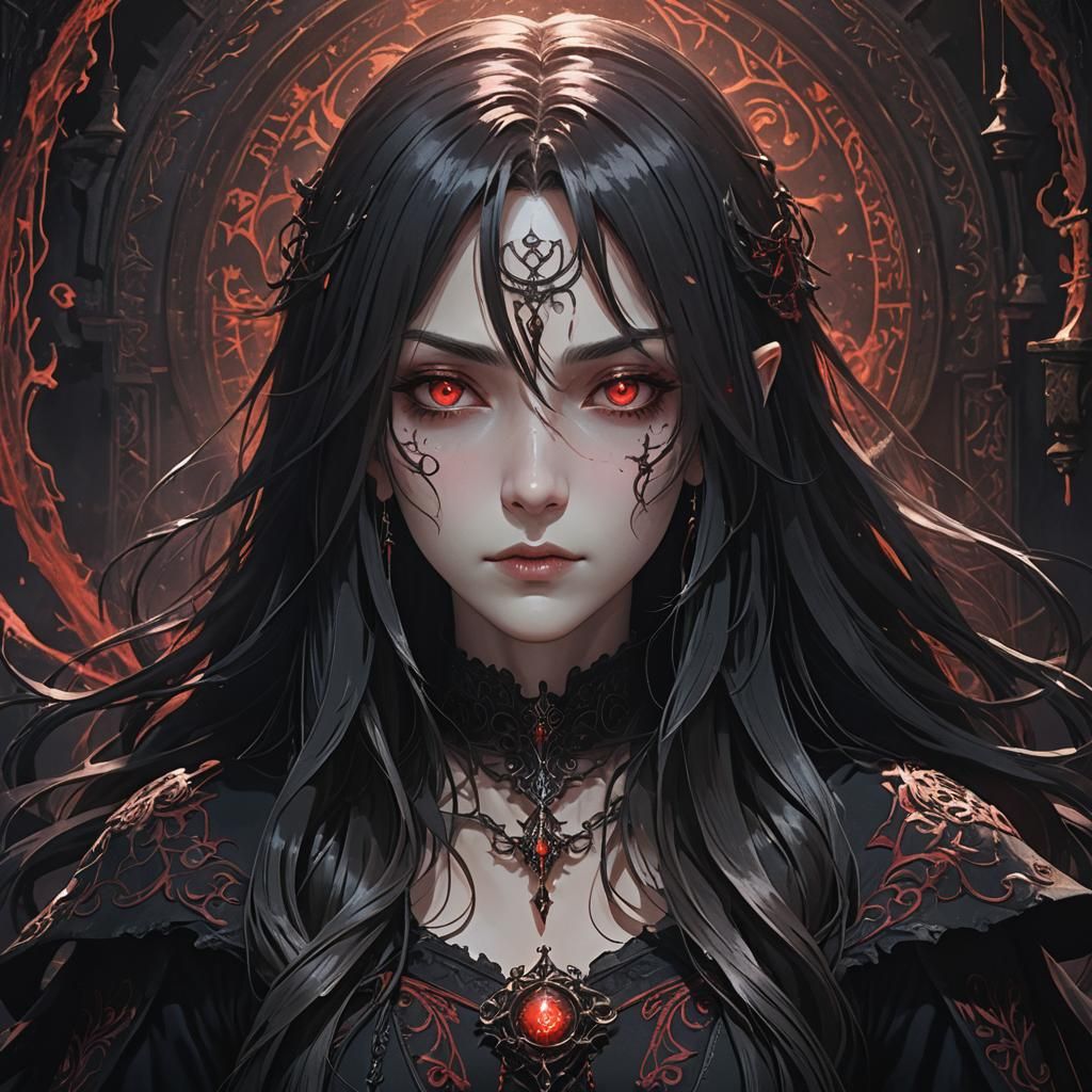 Anime Witch in Dark Fantasy Chamber