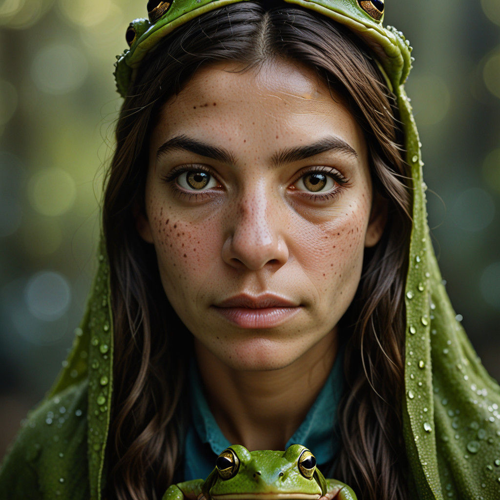 Surreal Close-up Portrait of a Frog Lady
