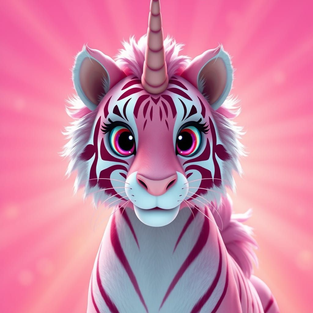 Majestic Pink Tiger Unicorn Radiates Enchantment in Whimsica...