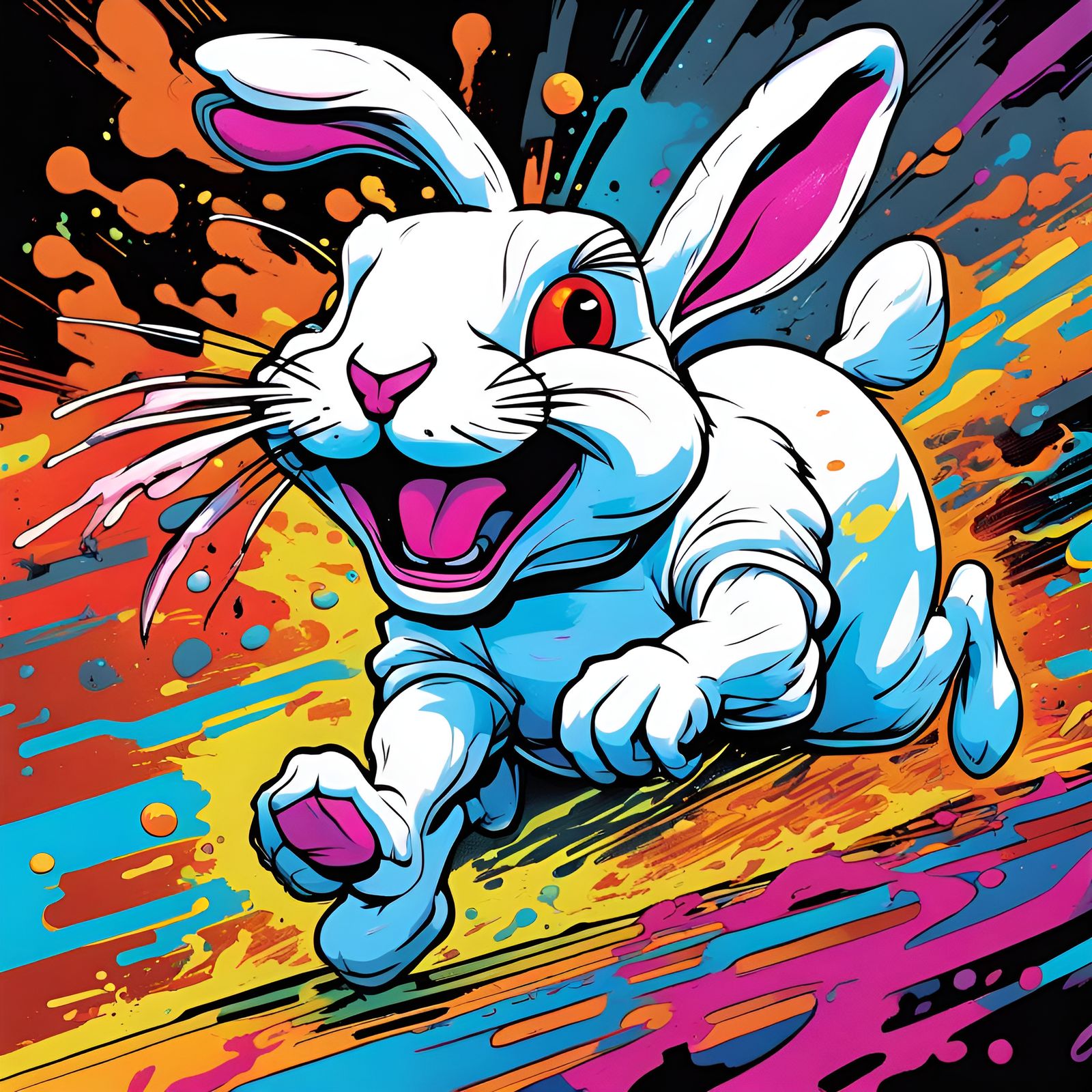 Psychedelic White Rabbit Graffiti Art in Street Style