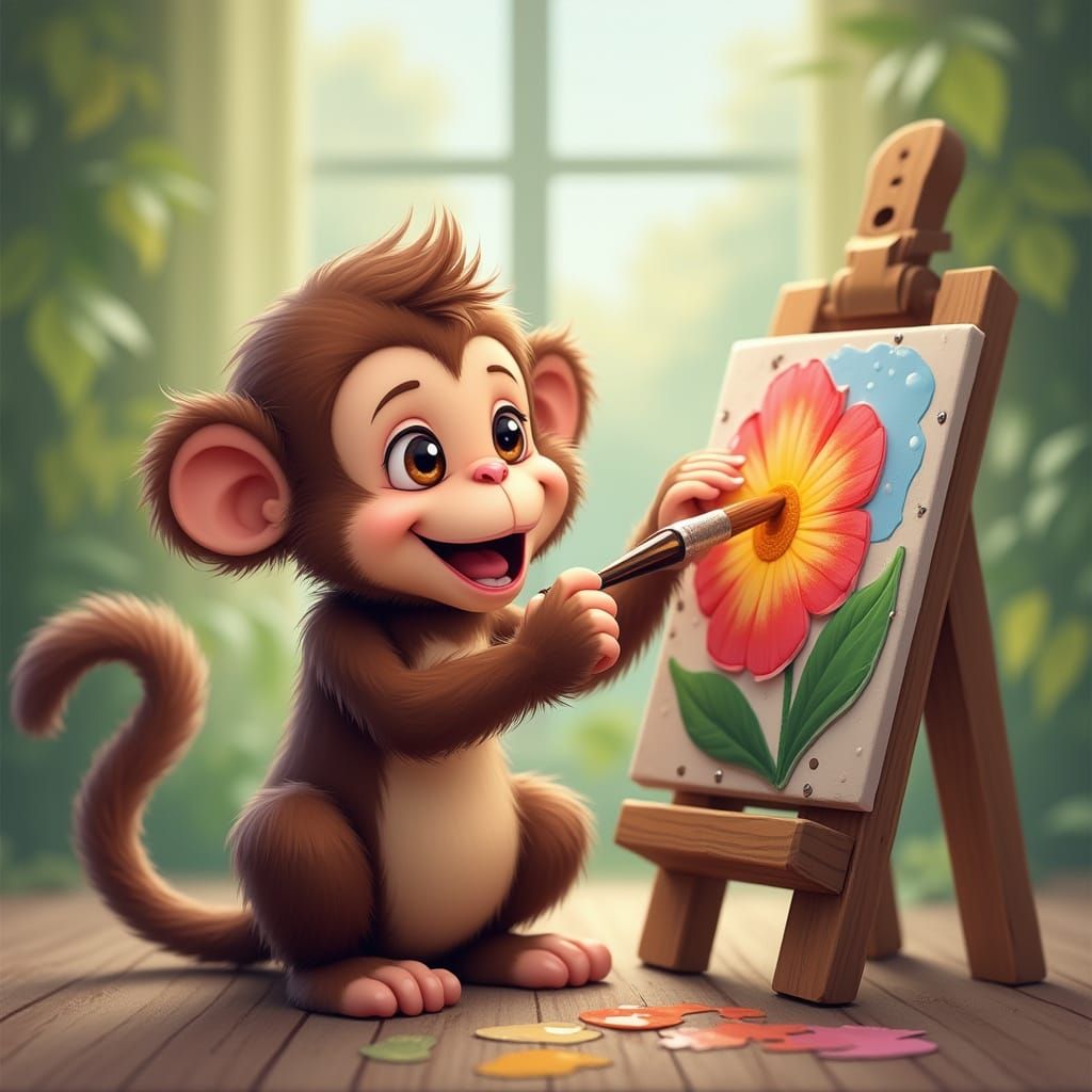 Whimsical Monkey Artist Creates Vibrant Floral Masterpiece