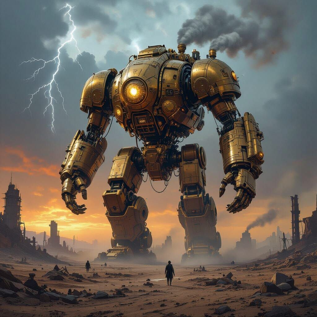 Steampunk Colossus Marches Through Barren Wasteland