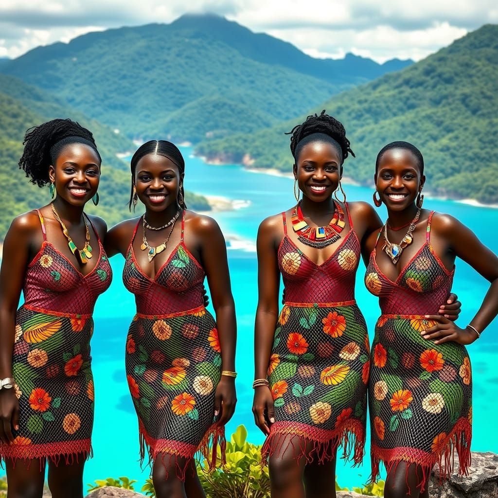 Four Vibrant Women Celebrate Jamaican Culture in Tropical Pa...