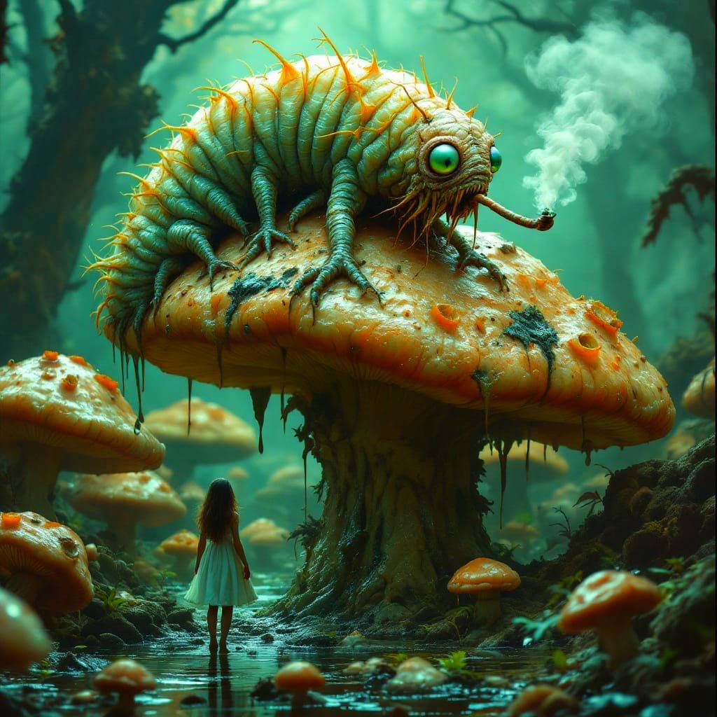 Surreal Dark Fantasy Landscape with Rotting Mushrooms and a ...