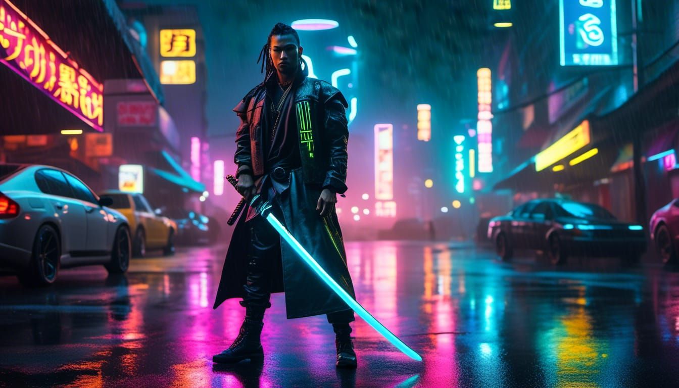 A Cyberpunk Street Samurai ready for another night in the shadows.