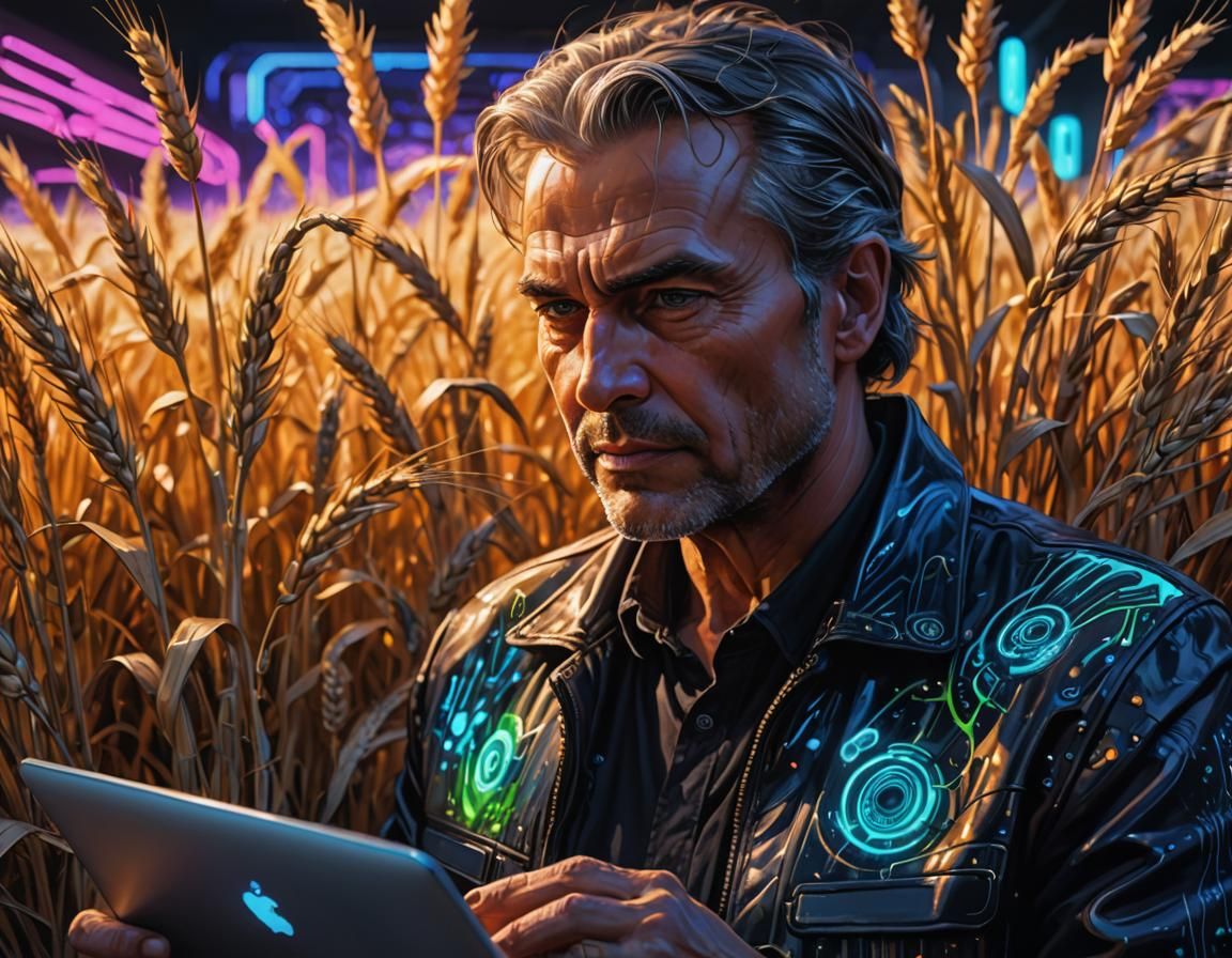 Psychedelic Laptop in Wheat Field: Hyperrealistic Concept Ar...