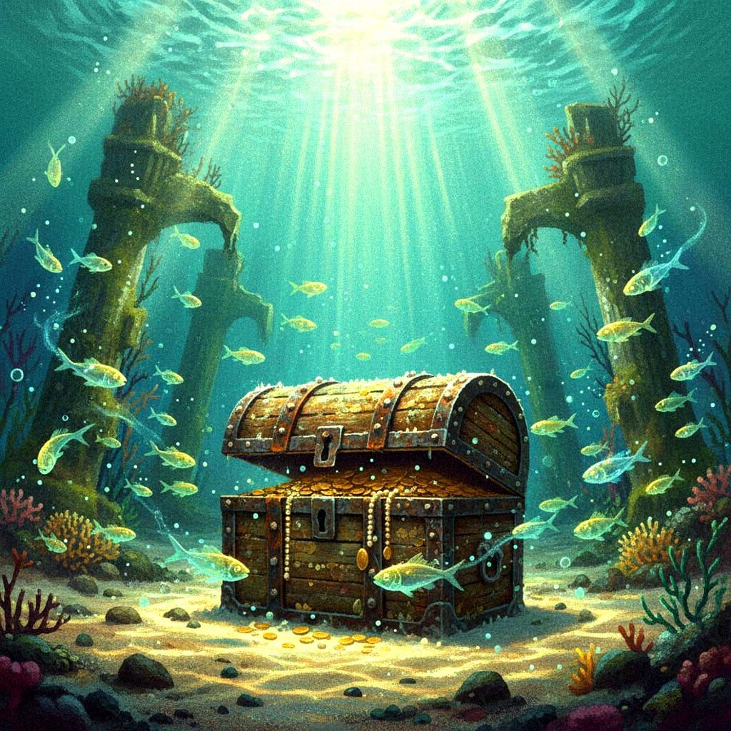 Sunken Treasure Chest in Dreamlike Pointillism