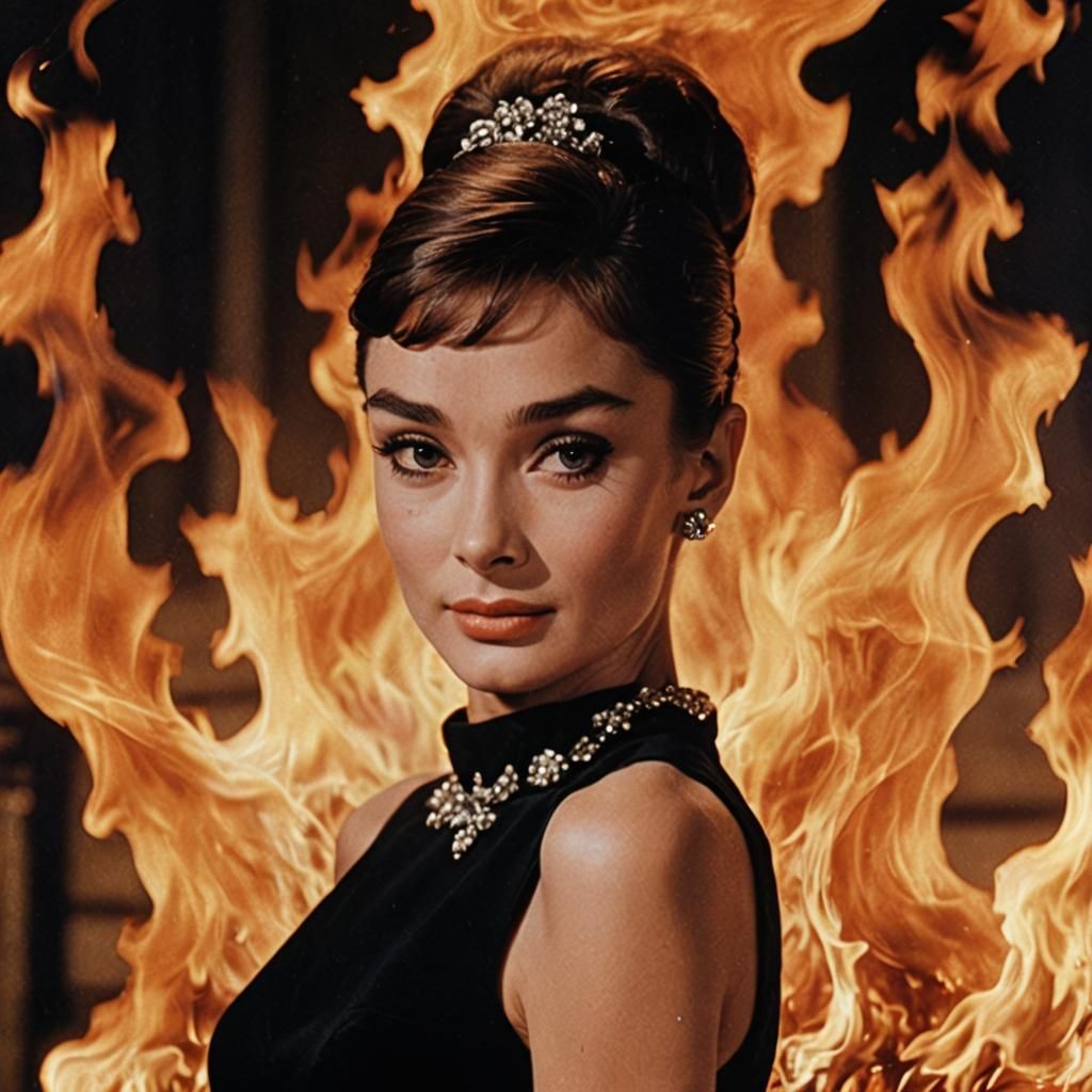 Audrey Hepburn Surrounded by Flames: A Dramatic Portrait