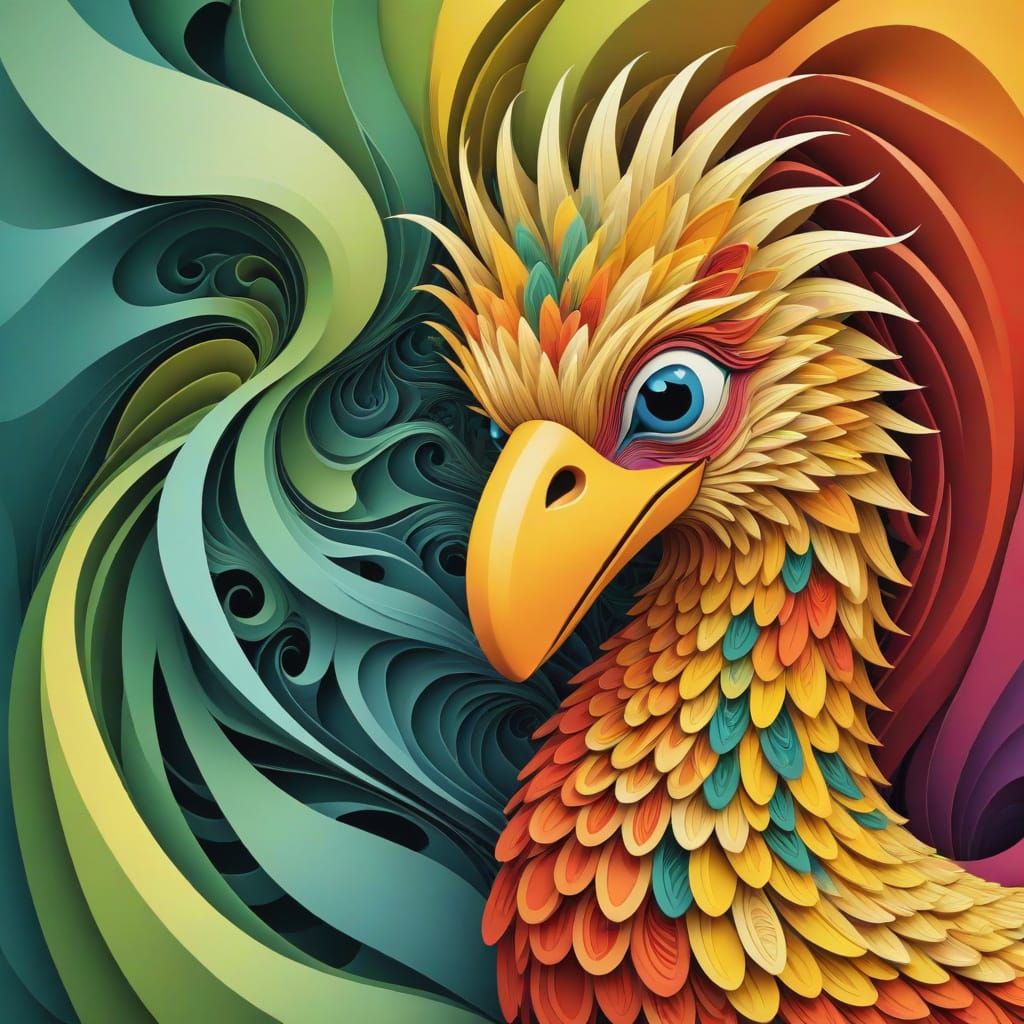 Abstract Vector Fractal of Big Bird in Gouache