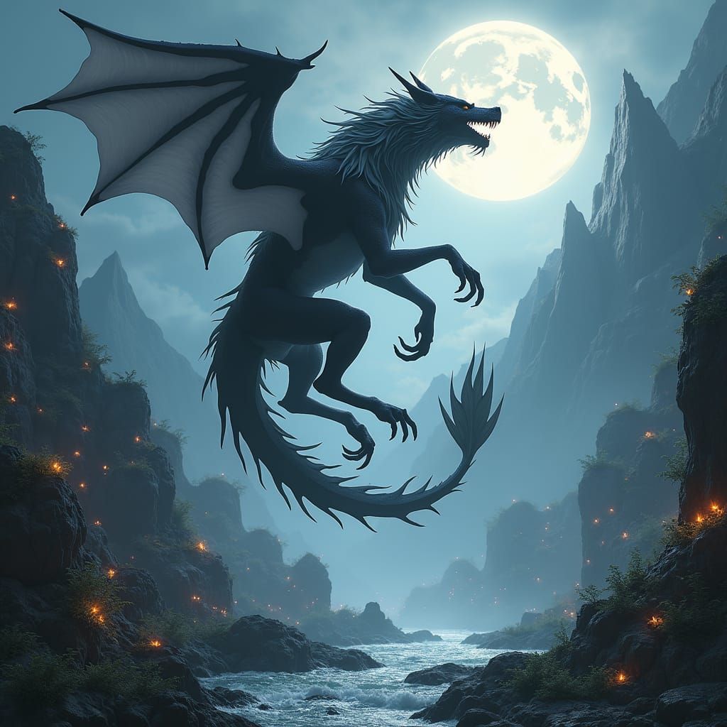 Wolf Dragon Hybrid in Mystical Landscape