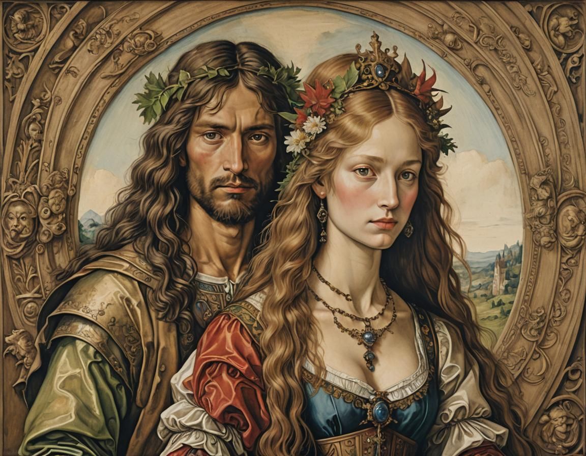 Adam and Eve in Renaissance Painting Style