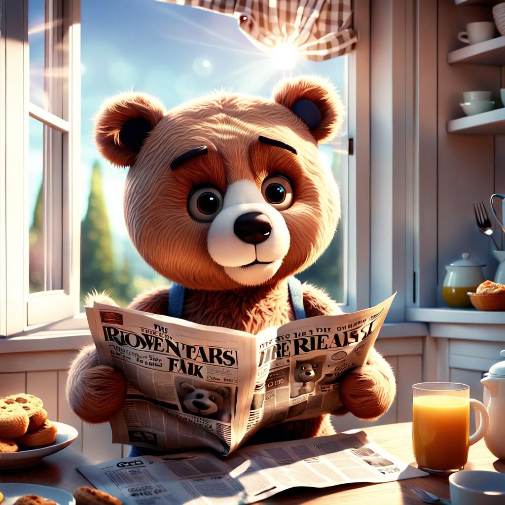 Teddy Bear Reads Newspaper: Pixar-Inspired 3D Animation