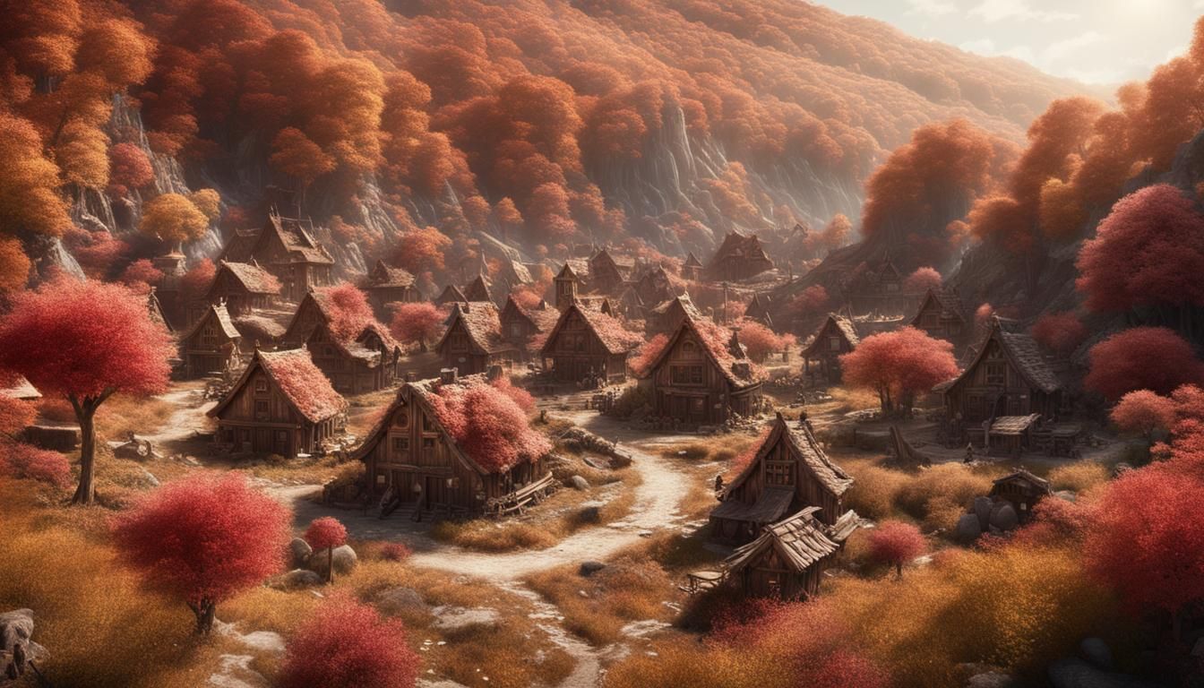 Hyperrealistic Candyapple Elf Village in Matte Painting Styl...