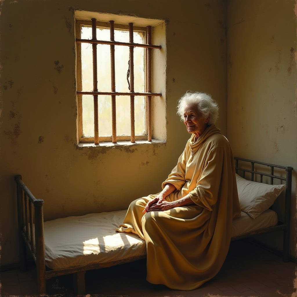 Contented Old Woman in Prison Cell, Impressionist Style