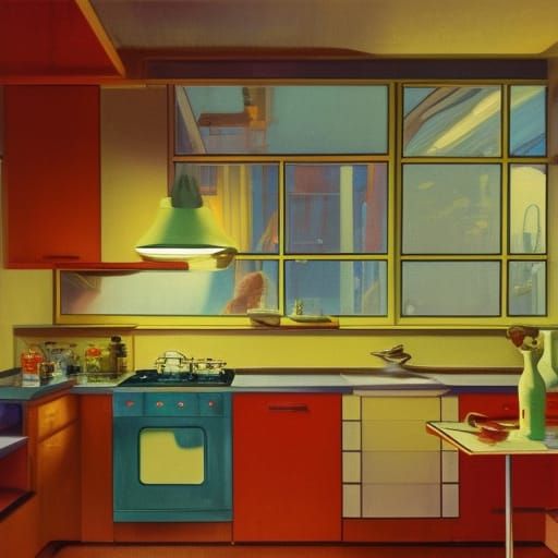 Mid-Century Modern Diner Kitchen in Diorama Style