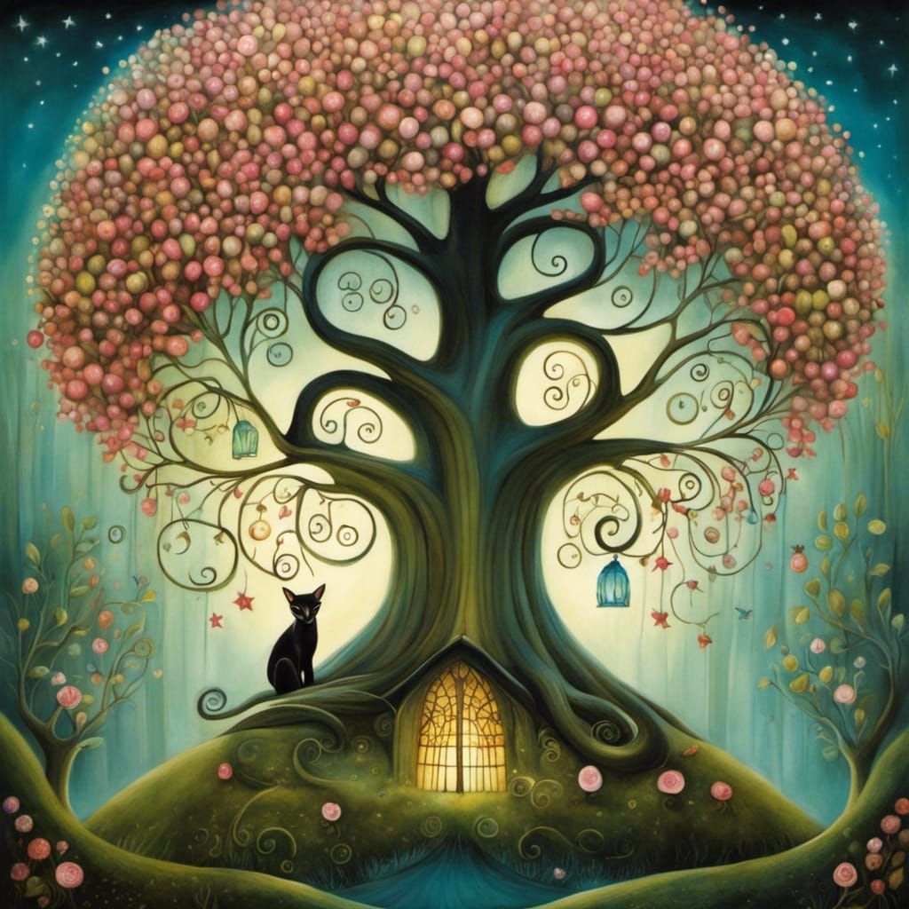 Magical Fairytale Tree Illustration