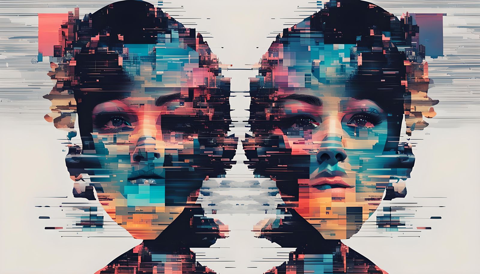 Glitch Art Young Woman in Dieselpunk Style