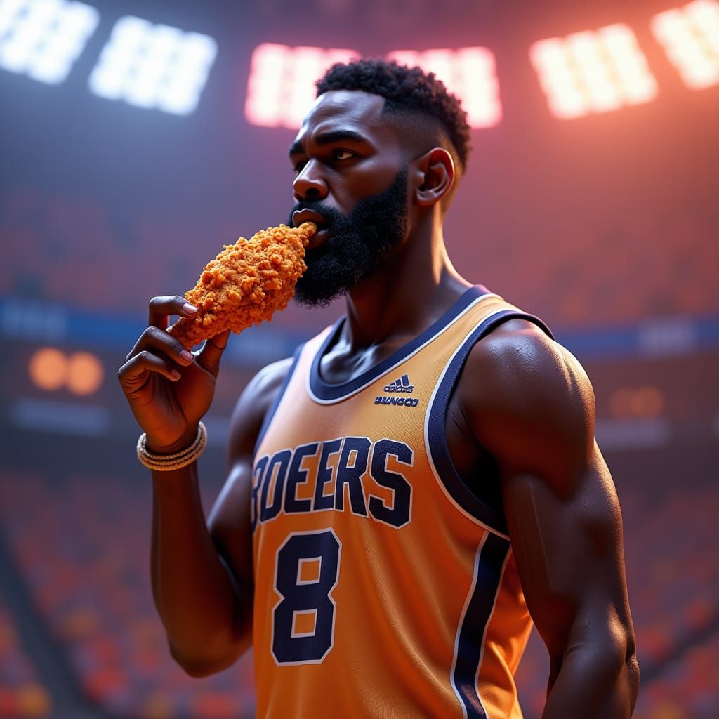 NBA Player Celebrates with Chicken: Pixar-Style Digital Art
