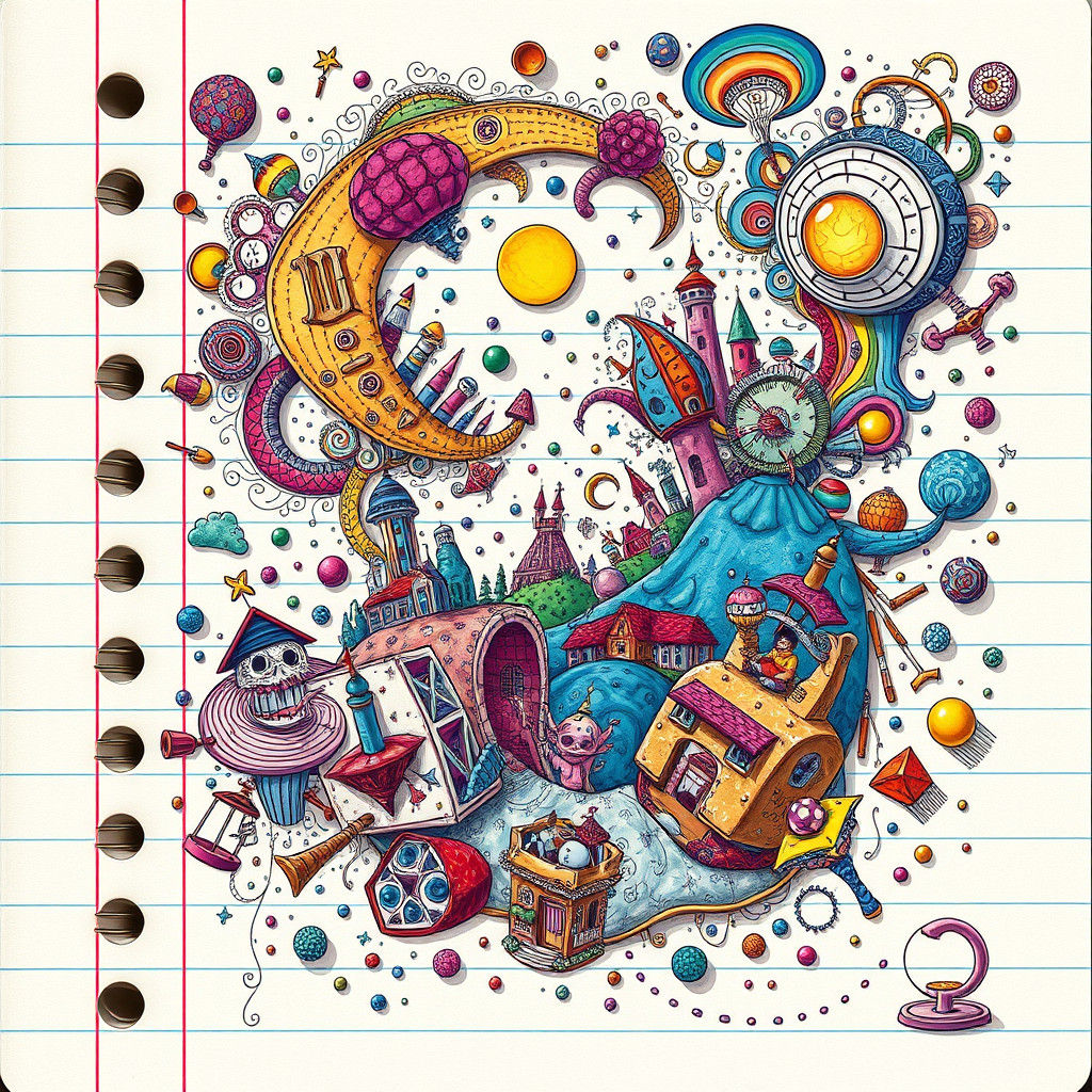 Psychedelic Doodle World on Notebook Page
