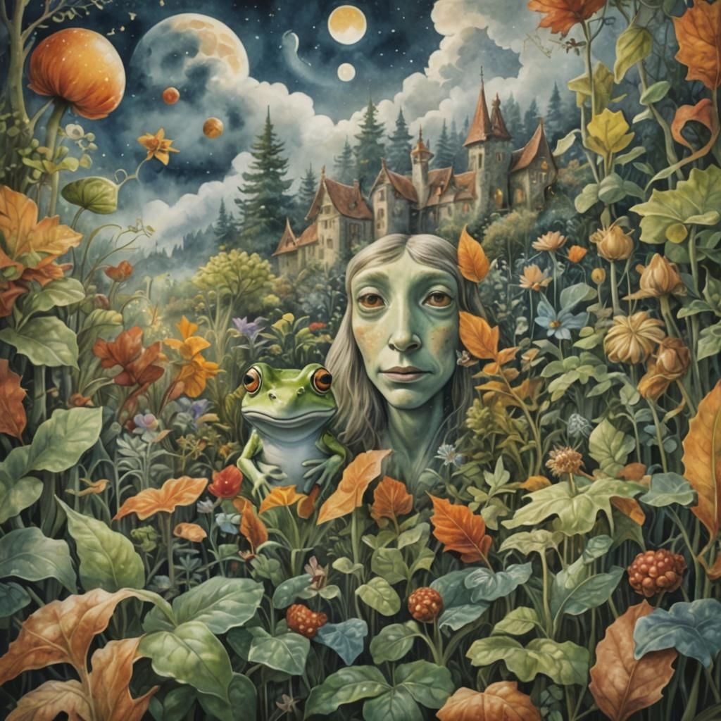 Enchanted Herb Garden: A Frog's Tale in Watercolor