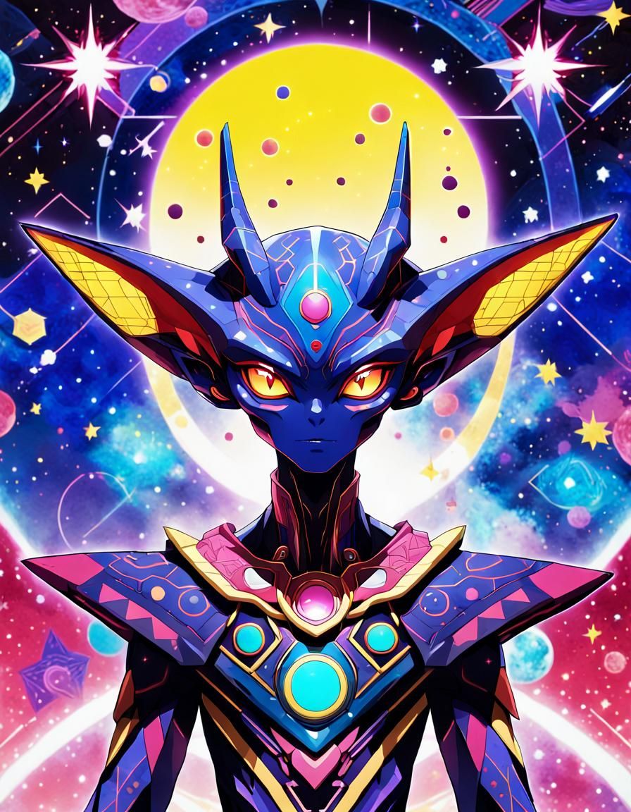 Alien with Humanoid Face in Anime Style