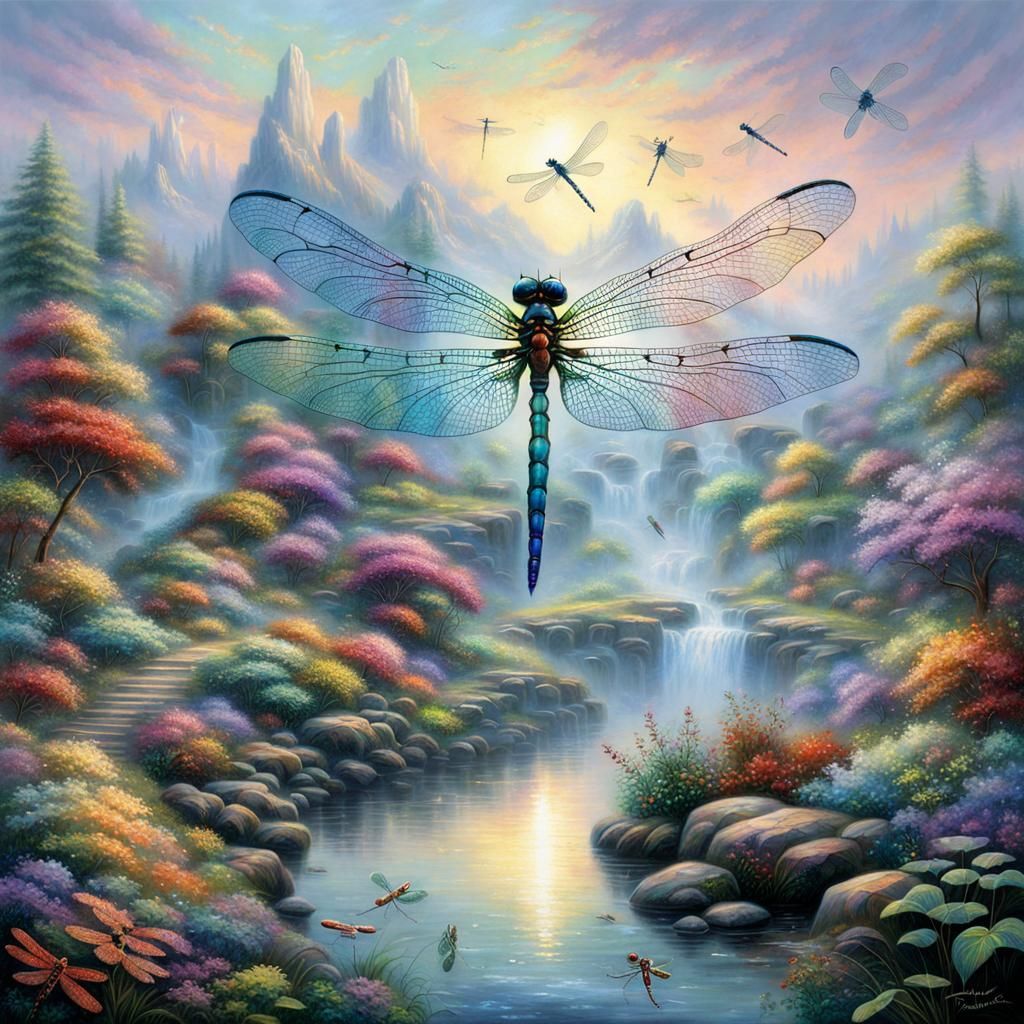 Ethereal Dragonfly in a Dreamy Landscape