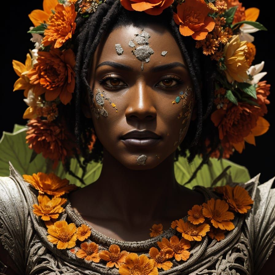 African American Woman Breaking Through Plaster in Hyperreal...