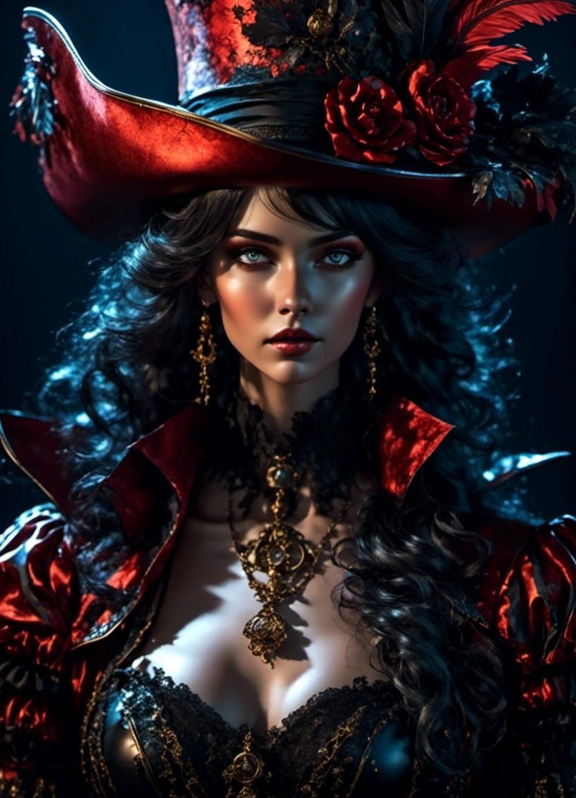 Gothic Pirate Woman Portrait in Anime 3D Style