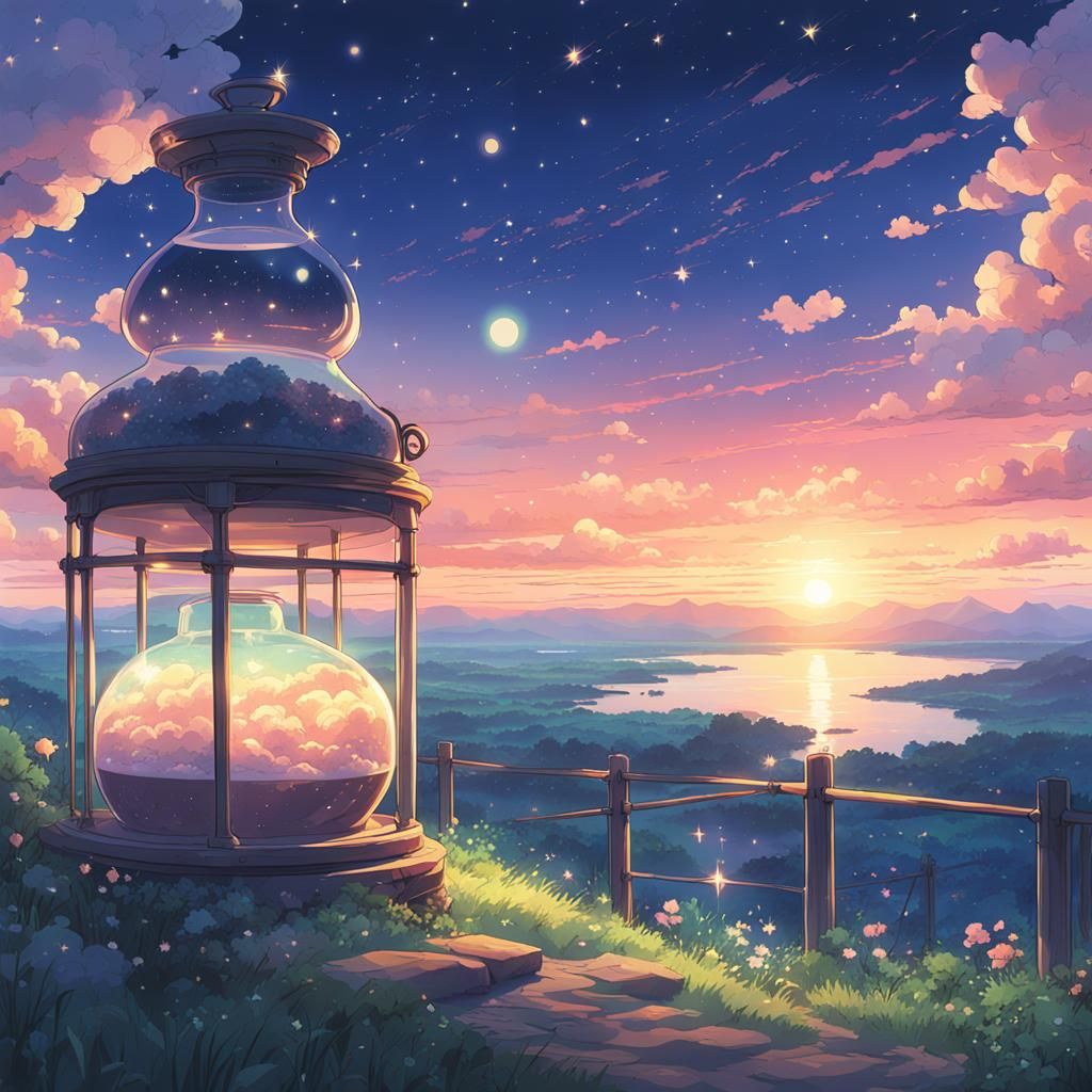 Pastel Starry Sky Potion, Studio Ghibli Style